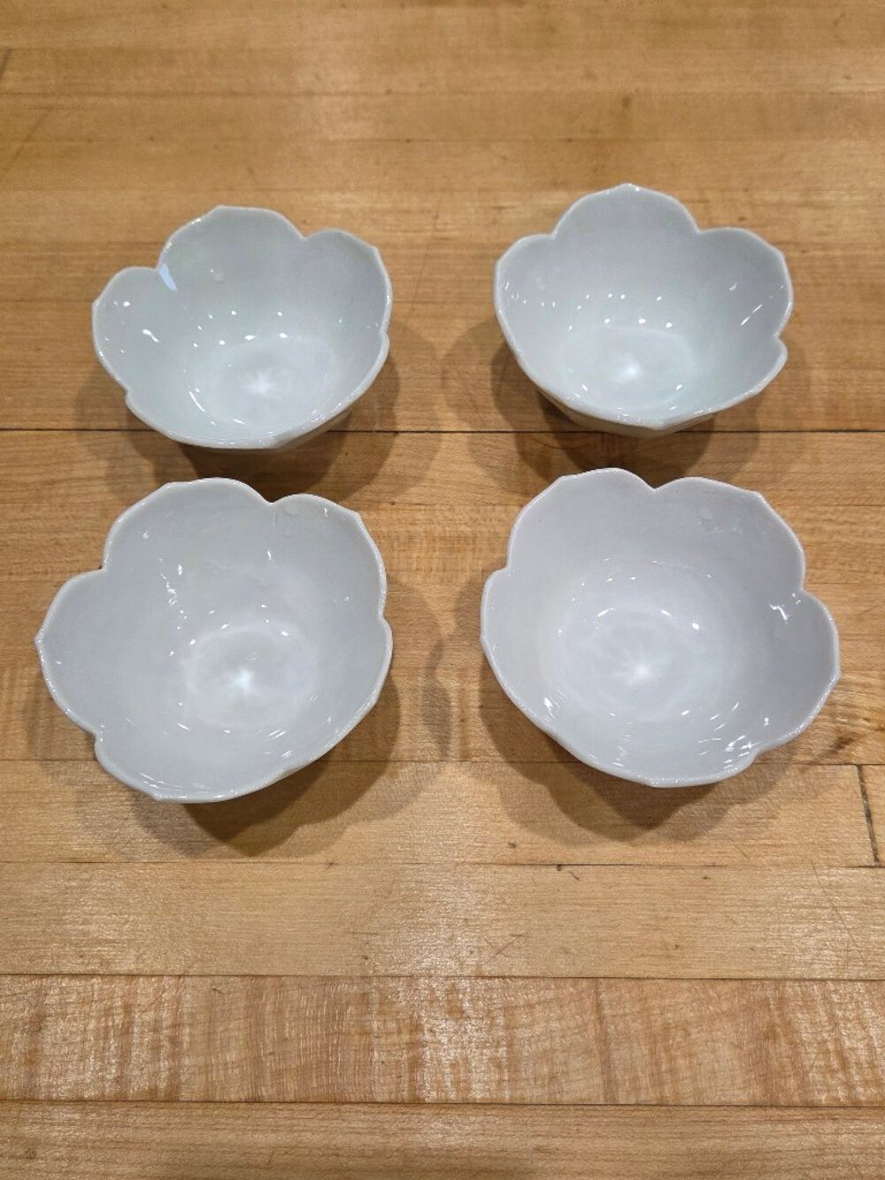 Vintage White Porcelain Cherry Blossom Lotus Petal Small Bowls Set of 4
